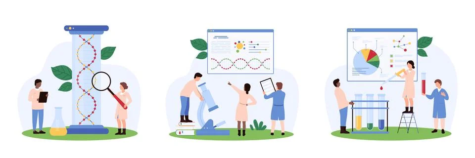 Genetic code development, chemical research in laboratory, analysis by Stock Illustration