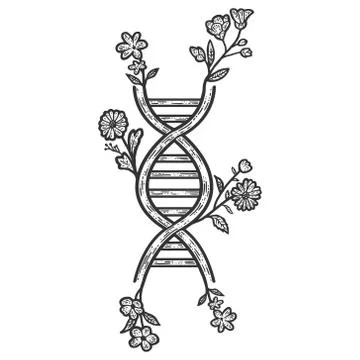 Genetic code floral. Sketch scratch board imitation. Black and white. Stock Illustration