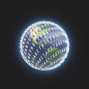 Genetic code letters clouds around earth Stock-Illustration