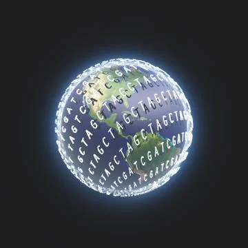 Genetic code letters clouds around earth Stock Illustration