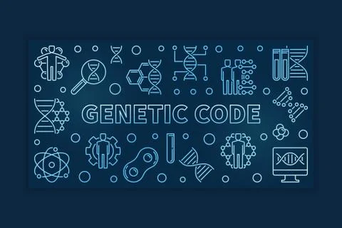 Genetic Code vector blue outline horizontal illustration 스톡 일러스트
