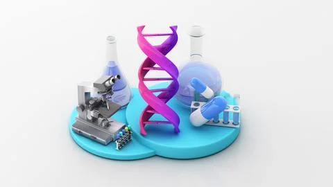 Genetic data is studied in research for drug development and disease therap.. Stock Illustration