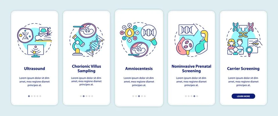 Genetic diseases testing, diagnostics onboarding app page screen with concepts イラスト素材