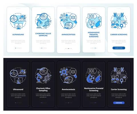 Genetic diseases testing onboarding mobile app page screen with concepts Illustrazione stock