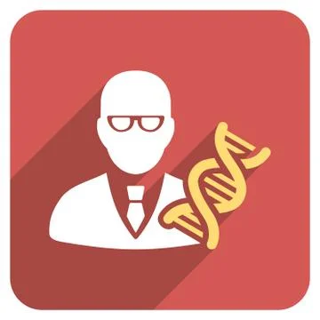Genetic Engineer Flat Rounded Square Icon with Long Shadow 库存插图