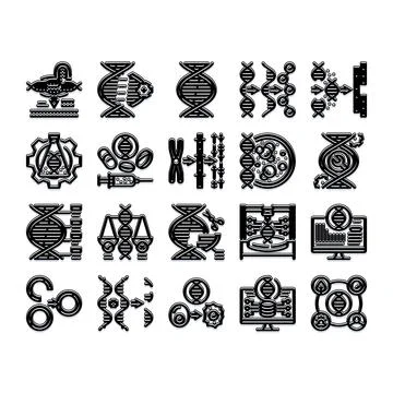 Genetic engineering and biotechnology science icons set Stock Illustration