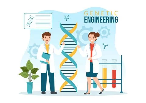 Genetic Engineering and DNA Modifications Illustration with Genetics Resear.. Illustrazione stock