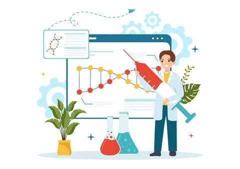 Genetic Engineering and DNA Modifications Illustration with Genetics Resear.. Illustrazione stock