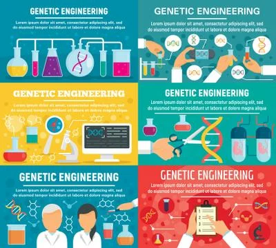 Genetic engineering banner set, flat style 스톡 일러스트
