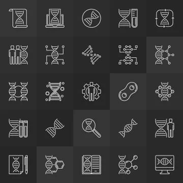 Genetic engineering vector linear icons. Genetics line signs Stock Illustration