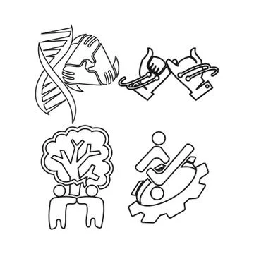 Genetic gear tree Commitment Teamwork Together Outline Logo Stock-Illustration