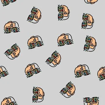 Genetic profile with patients face vector seamless pattern 스톡 일러스트