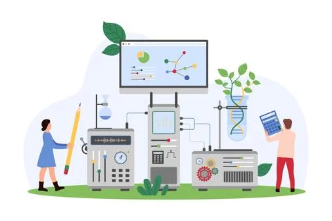 Genetic research in laboratory, science development of tiny people working with Stock-Illustration