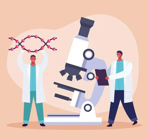 Genetic testing with microscope Stock Illustration