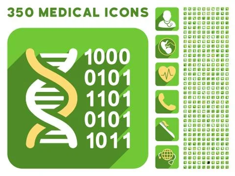 Genetical Code Icon and Medical Longshadow Icon Set Stock Illustration