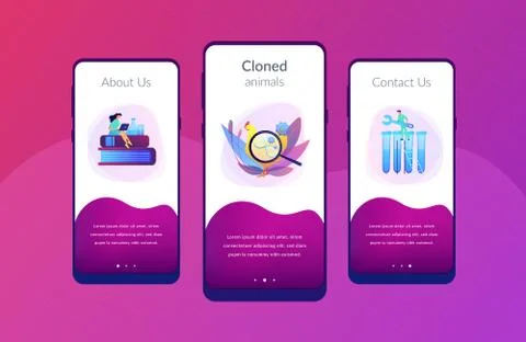 Genetically modified animals app interface template. Ilustração Stock