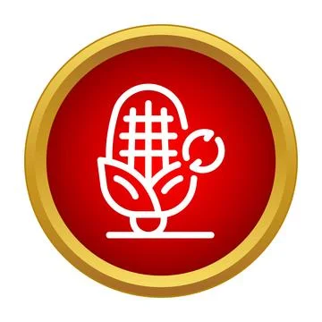 Genetically modified corn with recycling symbol on red icon Stock Illustration