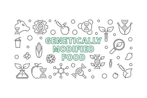 Genetically Modified Food vector line horizontal illustration Stock Illustration