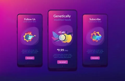 Genetically modified foods app interface template. Stock Illustration
