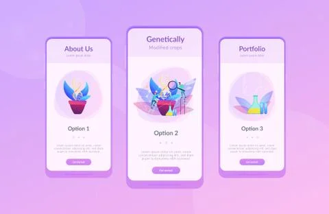 Genetically modified plants app interface template. Stock Illustration
