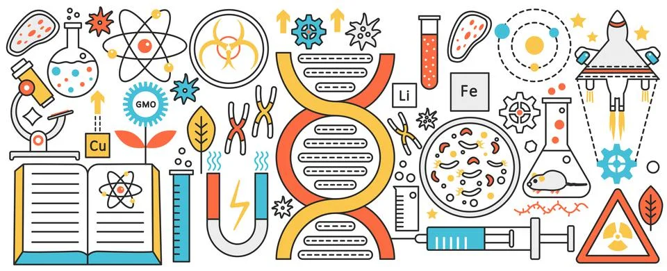 Genetics and bioengineering science technology, dna, gene and medical Illustrazione stock