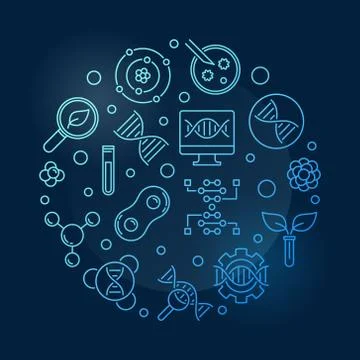 Genetics and DNA vector blue circular outline illustration 库存插图