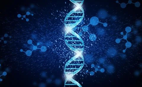 Genetics and science technologies concept. Illustration of DNA molecule on blue 库存插图