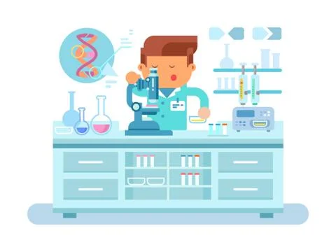 Genetics doctor during work at laboratory Stock Illustration