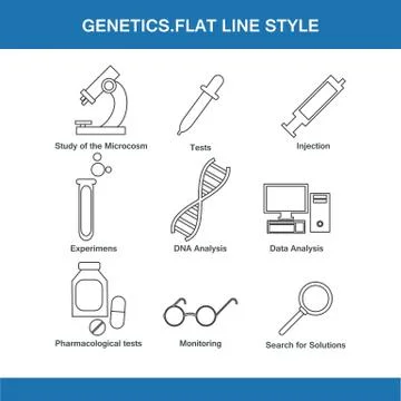 Genetics  flat line style Stock Illustration