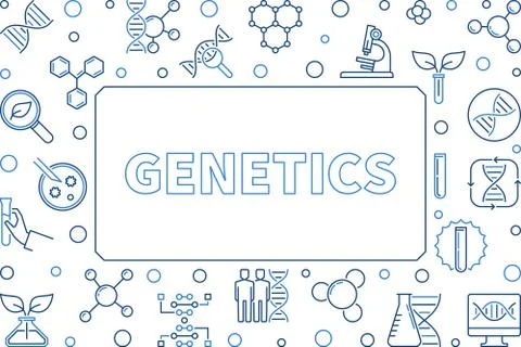 Genetics outline horizontal frame. Vector science illustration Stock Illustration