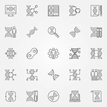 Genetics outline icons set. Vector Genetic Engineering signs Illustrazione stock