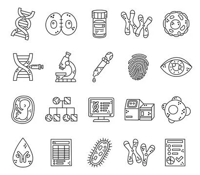 Genetics research set featuring dna 库存插图
