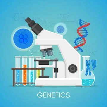 Genetics science education concept vector poster in flat style design. Biology Stock Illustration