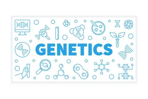 Genetics vector blue horizontal illustration in thin line style イラスト素材