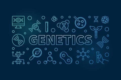 Genetics vector blue outline banner on dark background Stock Illustration