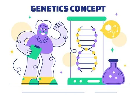 Genetics Vector Illustration featuring Science with DNA Molecule Structure,.. Illustrazione stock