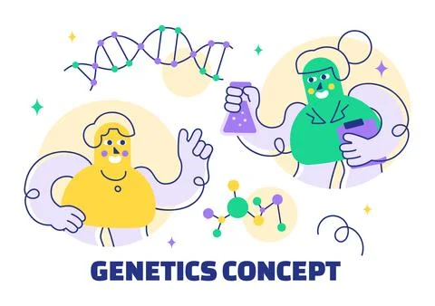 Genetics Vector Illustration featuring Science with DNA Molecule Structure,.. Stock Illustration