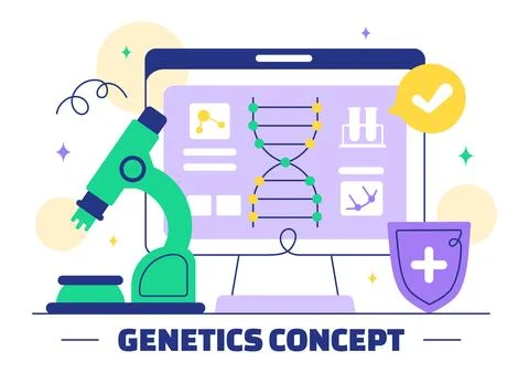 Genetics Vector Illustration featuring Science with DNA Molecule Structure,.. Stock Illustration