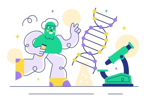 Genetics Vector Illustration featuring Science with DNA Molecule Structure,.. Stock Illustration