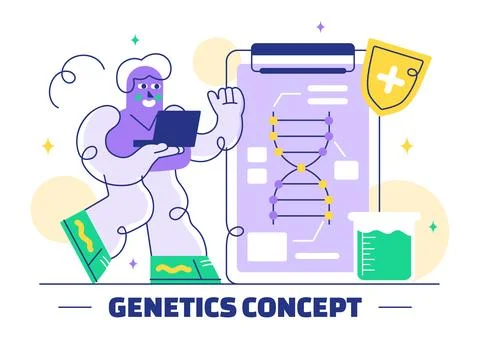 Genetics Vector Illustration featuring Science with DNA Molecule Structure,.. Stock Illustration