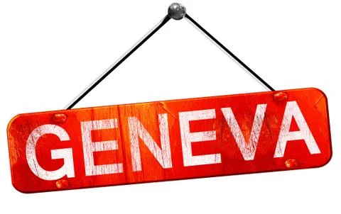Geneva, 3D rendering, a red hanging sign Stock Illustration