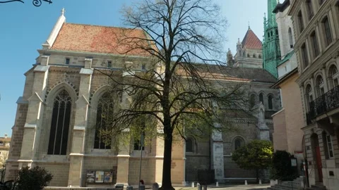 Geneva cathedral up down panoramic Stock Footage 131956155