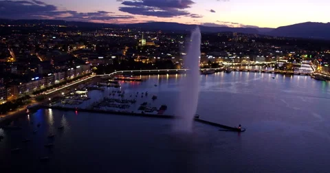 Geneva cityscape of sunset from sky Stock Footage 68314272