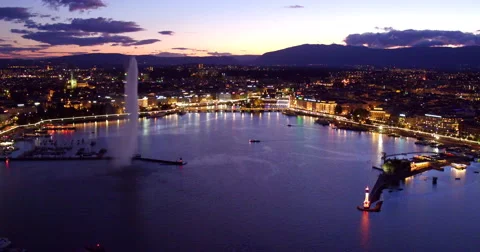 Geneva cityscape of sunset from sky Stock Footage 68314647