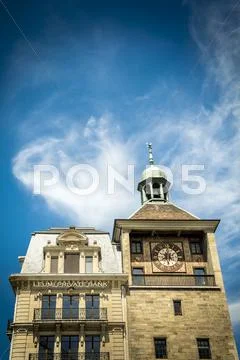Geneva clock tower and bank Stock Photos