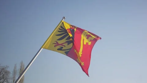 Geneva flag waving on a pole Stock Footage 306315543