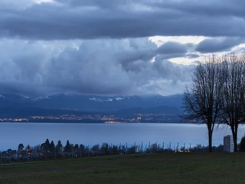 Geneva Lake Light up, View from Echichens - Switzerland Stock-Footage 73582331