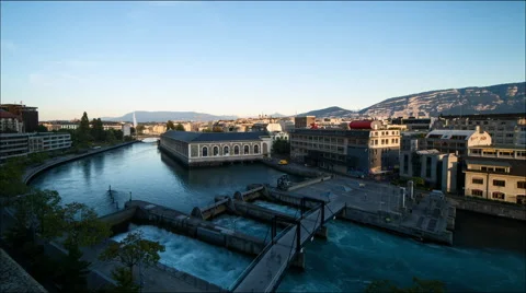 Geneva panorama day to night timelapse Stock Footage 59641793