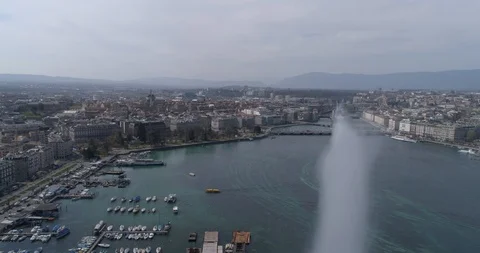 Geneva water jet back fly - Aerial 4K Stock Footage 105674967