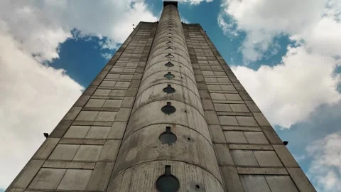 Genex Tower in Belgrade viewed from below with dramatic perspective against sky Stock Footage 331543629